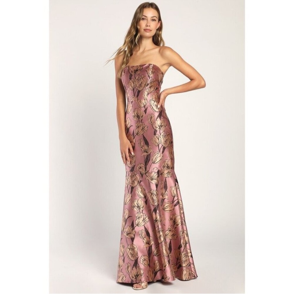 Lulu's Gold and Brown Spaghetti Strap Maxi Gown